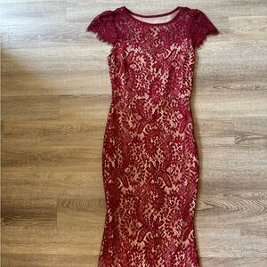 Cranberry red and nude lace dress